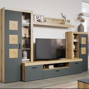 Troyes Wooden Living Room Furniture Set In Evoke Oak With LED