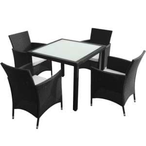Truro Rattan 5 Piece Outdoor Dining Set with Cushions In Black - UK