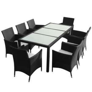 Truro Rattan 9 Piece Outdoor Dining Set with Cushions In Black - UK