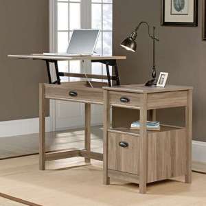 Tsaile Wooden Lift-Up Computer Desk In Salt Oak - UK