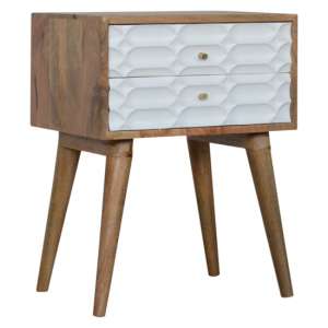 Tufa Wooden Capsule Carved Bedside Cabinet In Oak White 2 Drawer - UK