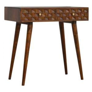 Tufa Wooden Diamond Carved Console Table In Chestnut - UK