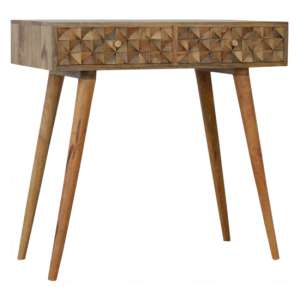 Tufa Wooden Diamond Carved Console Table In Oak Ish - UK