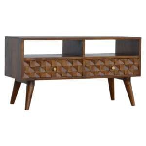 Tufa Wooden Diamond Carved TV Stand In Chestnut With 2 Drawers - UK