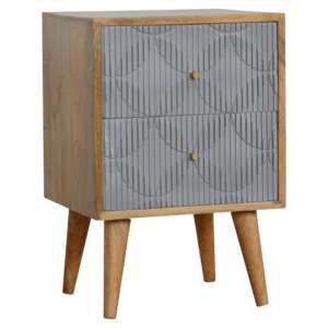 Tufa Wooden Geometric Carved Bedside Cabinet In Oak Ish And Grey - UK