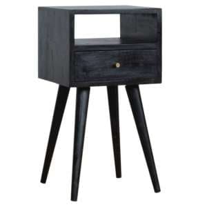 Tufa Wooden Petite Bedside Cabinet In Ash Black - UK