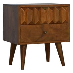 Tufa Wooden Prism Carved Bedside Cabinet In Chestnut 2 Drawers - UK