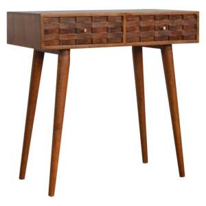 Tufa Wooden Tile Carved Console Table In Chestnut - UK