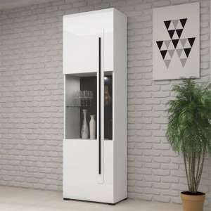 Trail High Gloss Display Cabinet Tall 1 Door In White With LED - UK