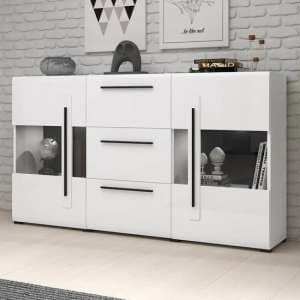 Trail High Gloss Sideboard 2 Doors 3 Drawers In White With LED - UK