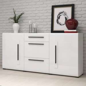 Trail High Gloss Sideboard With 2 Doors 3 Drawers In White - UK
