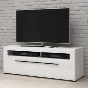 Trail High Gloss TV Stand With 1 Drawer In White And LED - UK