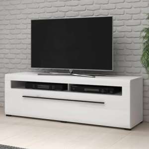 Trail High Gloss TV Stand Wide With 1 Drawer In White - UK