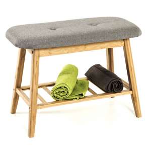 Turlock Wooden Shoe Storage Bench In Bamboo With Grey Seat