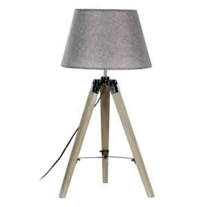 Tuscany Grey Fabric Shade Table Lamp With Wooden Tripod Base - UK
