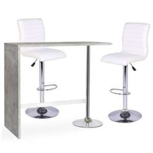 Tuscon Bar Table In Concrete Effect And 2 Ripple White Bar Stool