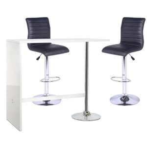 Tuscon Bar Table In White Gloss With 2 Ripple Black Bar Stools