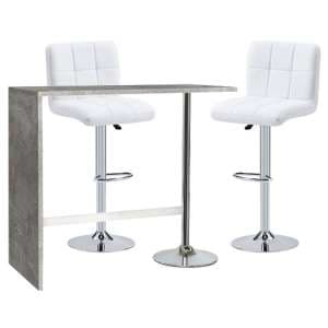 Tuscon Concrete Effect Bar Table With 2 Coco White Bar Stools