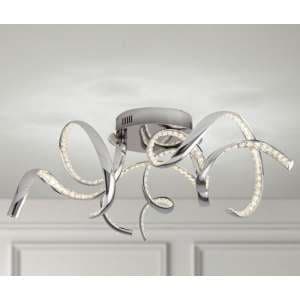 Twirls LED Ceiling Light In Chrome With Clear Crystal Decoration - UK