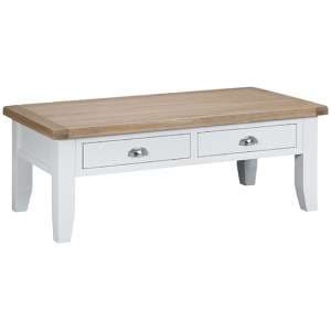 Tyler Wooden 2 Drawers Coffee Table In White With Undershelf - UK
