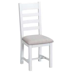 Tyler Ladder Back Dining Chair In White With Fabric Seat