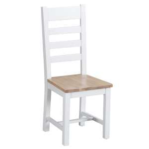 Tyler Ladder Back Dining Chair In White With Wooden Seat