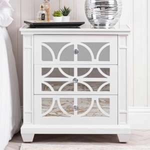 Tyler Mirrored Bedside Cabinet With 3 Drawers In Washed White - UK
