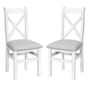 Tyler White Cross Back Dining Chairs With Fabric Seat In Pair