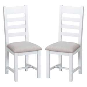 Tyler White Ladder Back Dining Chairs With Fabric Seat In Pair