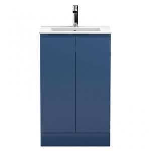 Urfa 50cm 2 Doors Vanity With Minimalist Basin In Satin Blue - UK