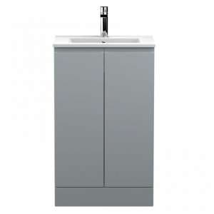 Urfa 50cm 2 Doors Vanity With Minimalist Basin In Satin Grey - UK
