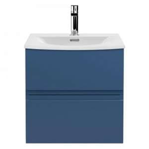 Urfa 50cm Wall Hung Vanity With Curved Basin In Satin Blue - UK