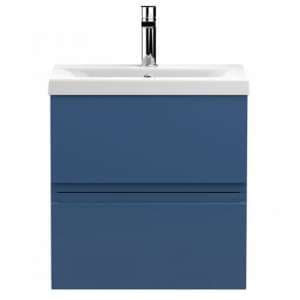 Urfa 50cm Wall Hung Vanity With Mid Edged Basin In Satin Blue - UK