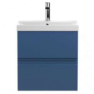 Urfa 50cm Wall Hung Vanity With Thin Edged Basin In Satin Blue - UK