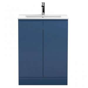 Urfa 60cm 2 Doors Vanity With Minimalist Basin In Satin Blue - UK