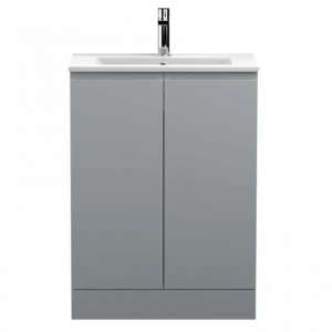 Urfa 60cm 2 Doors Vanity With Minimalist Basin In Satin Grey - UK