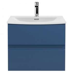 Urfa 60cm Wall Hung Vanity With Curved Basin In Satin Blue - UK