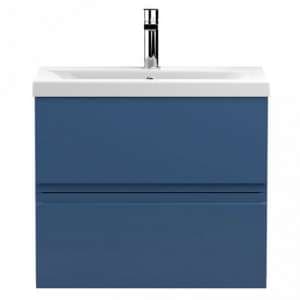 Urfa 60cm Wall Hung Vanity With Mid Edged Basin In Satin Blue - UK