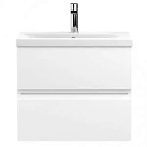 Urfa 60cm Wall Hung Vanity With Mid Edged Basin In Satin White - UK