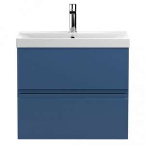 Urfa 60cm Wall Hung Vanity With Thin Edged Basin In Satin Blue - UK