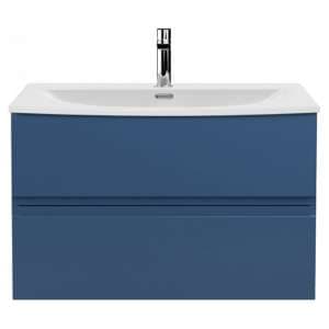 Urfa 80cm Wall Hung Vanity With Curved Basin In Satin Blue - UK