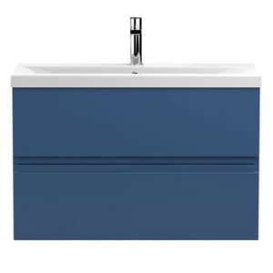 Urfa 80cm Wall Hung Vanity With Mid Edged Basin In Satin Blue - UK