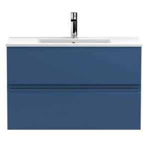 Urfa 80cm Wall Hung Vanity With Minimalist Basin In Satin Blue - UK