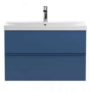 Urfa 80cm Wall Hung Vanity With Thin Edged Basin In Satin Blue - UK