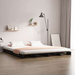 Urika Solid Pine Wood Double Bed In Black