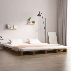 Urika Solid Pine Wood King Size Bed In Honey Brown