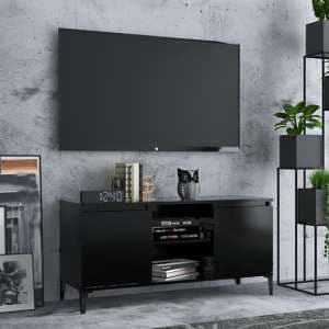 Usra Wooden TV Stand With 2 Doors And Shelf In Black - UK