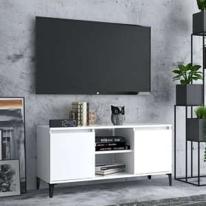 Usra Wooden TV Stand With 2 Doors And Shelf In White - UK