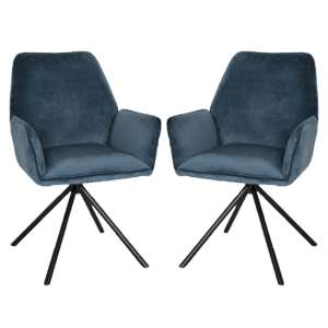 Utica Blue Carver Velvet Dining Chairs In Pair
