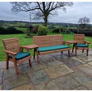 Vail Angled 2 Chairs And 3 Seater Bench With Green Cushions - UK
